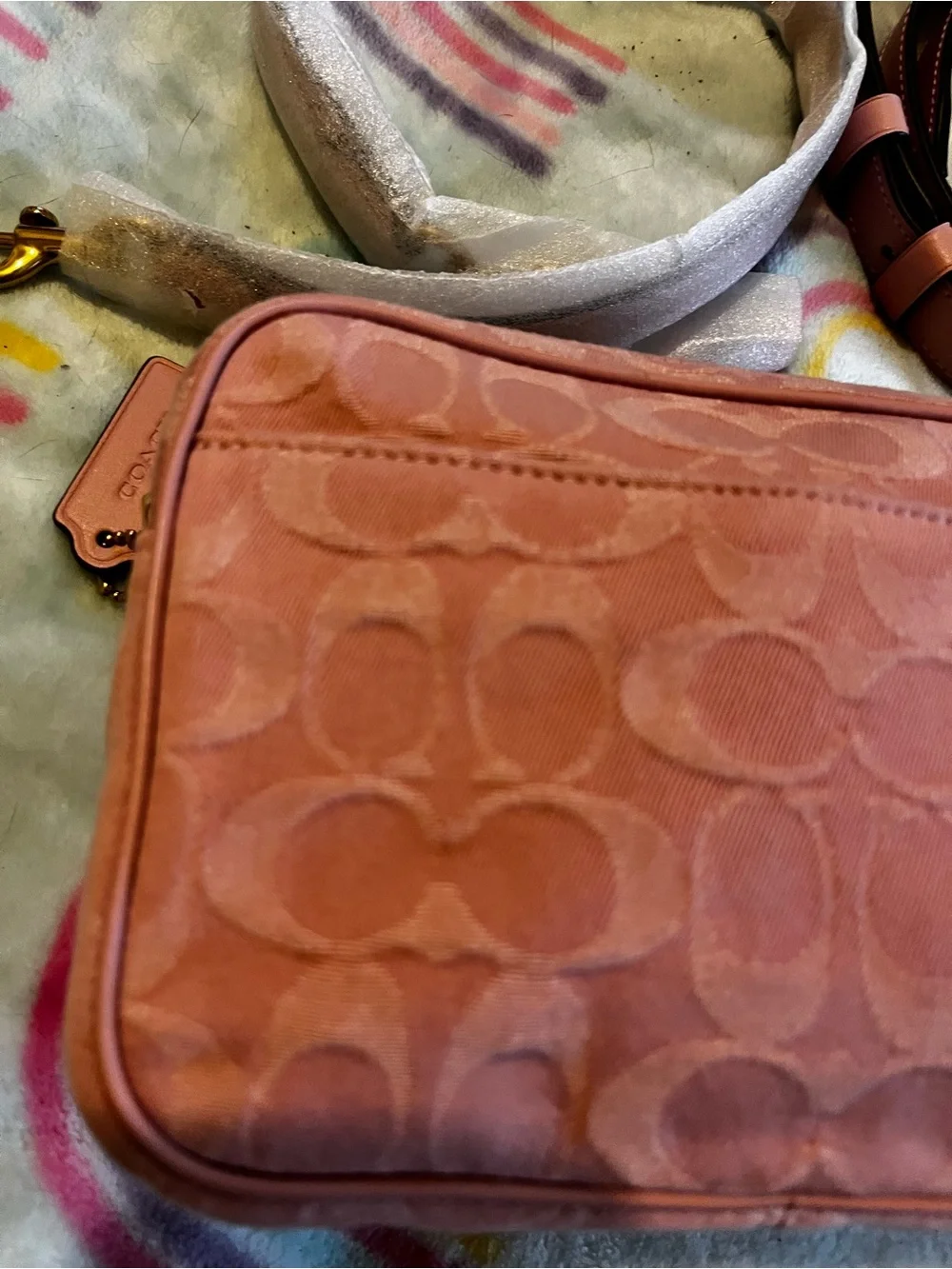 Coach Pink Signature Denim Carey Mini Bag And Wristlet - Picture 9 of 16